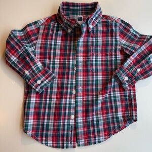 Janie and Jack Red and Green Plaid Button Down Shirt 12-18 Months